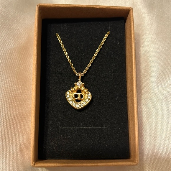 Christian Dior Necklace Vintage 1980s CD Logo Monogram Openwork Crystals Pendant - Picture 5 of 5